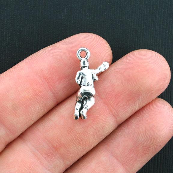 10 Lacrosse Player Antique Silver Tone Charms 2 Sided - SC3749