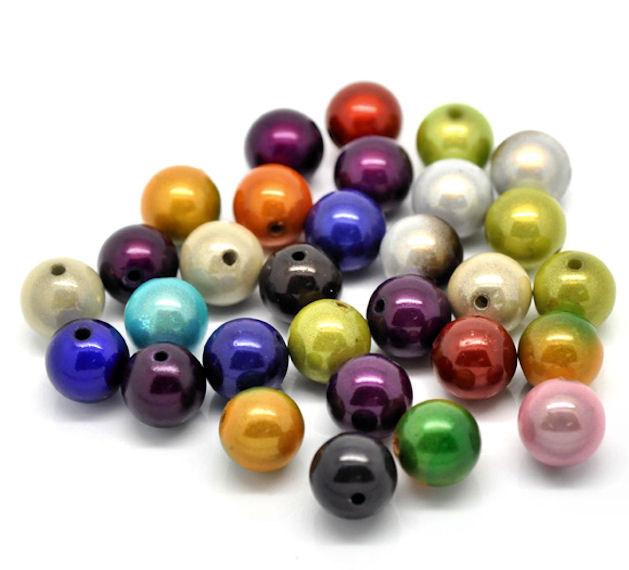 Round Acrylic Beads 14mm - Assorted Glow Rainbow Colors - 10 Beads - BD041