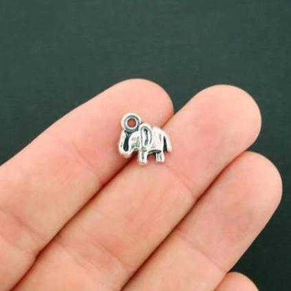 10 Elephant Antique Silver Tone Charms - SC2745