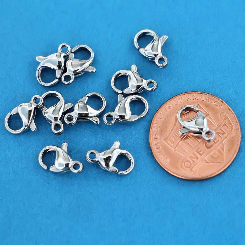 Stainless Steel Lobster Clasps 9.5mm x 5.5mm - 10 Clasps - FF239