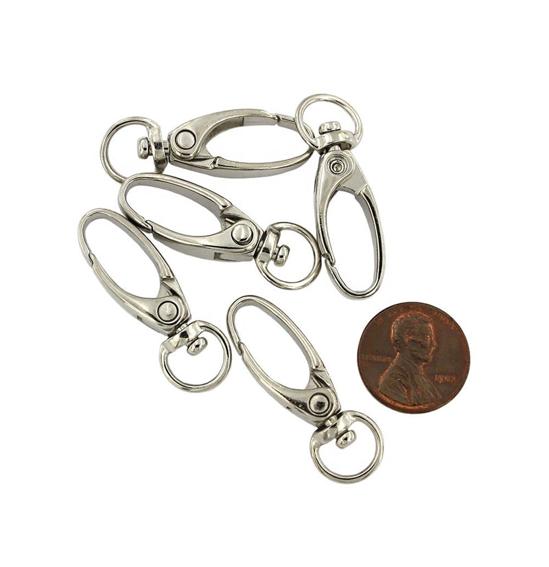 Silver Tone Swivel Lobster Clasps - 38mm x 13mm - 10 Pieces - FD546