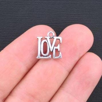 10 Love Antique Silver Tone Charms - SC3340