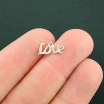 10 Love Silver Tone Stainless Steel Charms - MT536