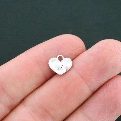 10 Love Heart Antique Silver Tone Charms - SC4663