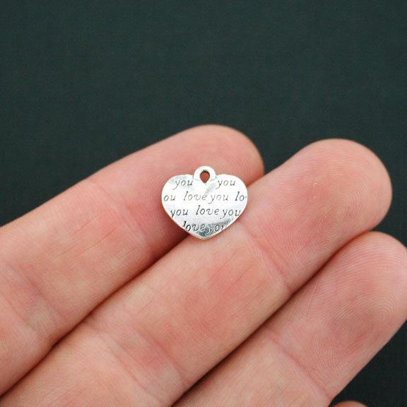 10 Love You Antique Silver Tone Charms 2 Sided - SC4826