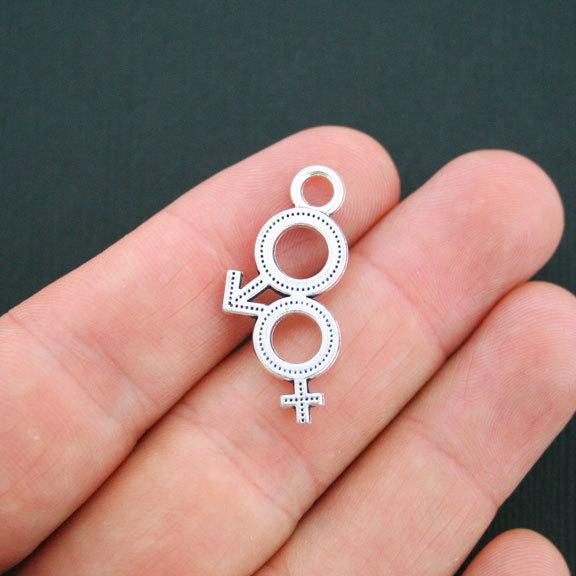 10 Male Female Antique Silver Tone Charms 2 Sided - SC4823
