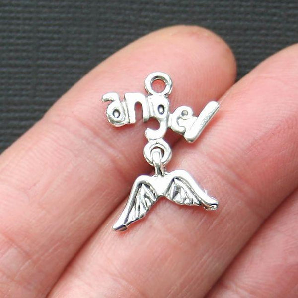 10 Angel Wings Antique Silver Tone Charms - SC3117