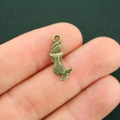 10 Mermaid Antique Bronze Tone Charms 2 Sided - BC1638