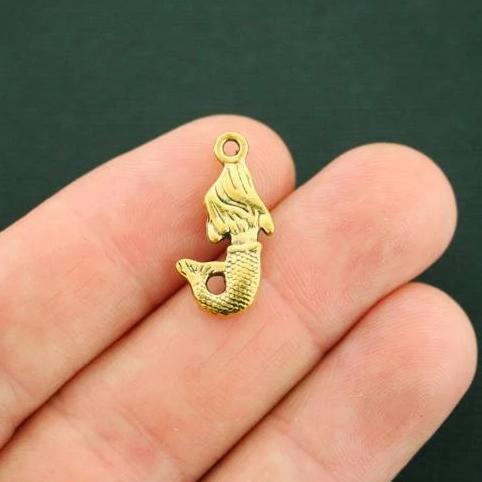 10 Mermaid Antique Gold Tone Charms 2 Sided - GC1237