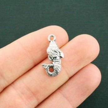 10 Mermaid Antique Silver Tone Charms 2 Sided - SC6467