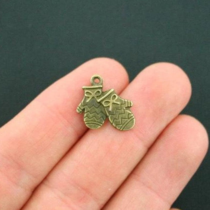 10 Mitten Antique Bronze Tone Charms 2 Sided - BC895