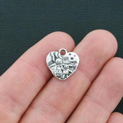 10 Mom and Daughter Antique Silver Tone Charms 2 Sided - SC4533