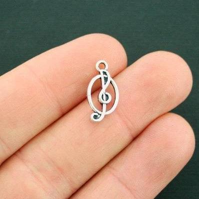 10 Treble Clef Antique Silver Tone Charms 2 faces - SC6598