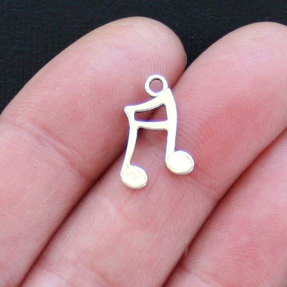 10 Music Note Antique Silver Tone Charms 2 Sided - SC2691