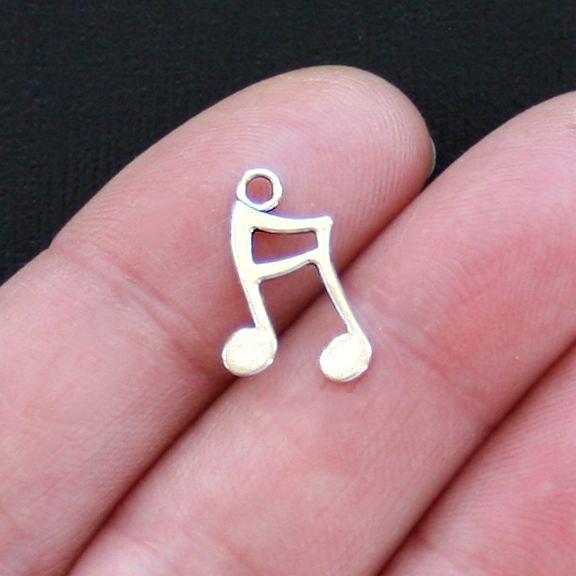 10 Music Note Antique Silver Tone Charms 2 Sided - SC2691