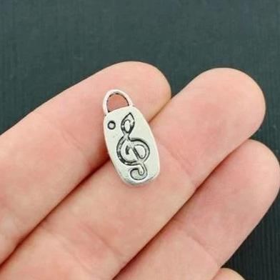 10 Music Note Antique Silver Tone Charms 2 Sided - SC2616