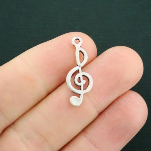 10 Treble Clef Antique Silver Tone Charms 2 Sided - SC532