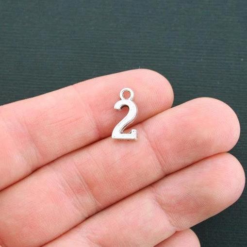 10 Number 2 Antique Silver Tone Charms - SC4424