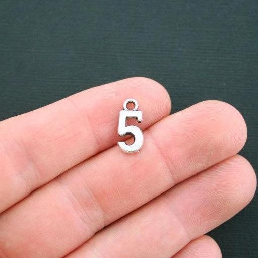 10 Number 5 Antique Silver Tone Charms - SC4427