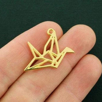 10 Origami Crane Gold Tone Charms 2 faces - GC1017