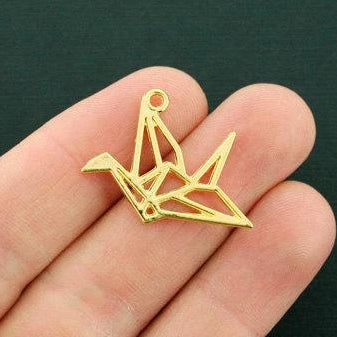 10 Origami Crane Gold Tone Charms 2 Sided - GC1017