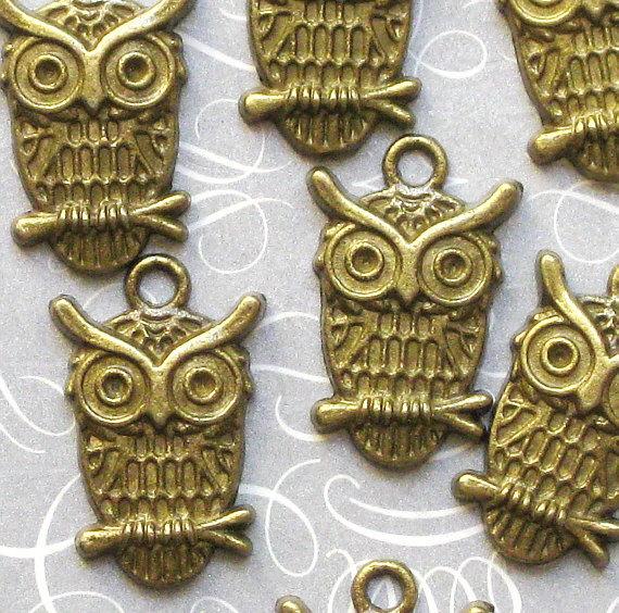10 Owl Antique Bronze Tone Charms - BC055
