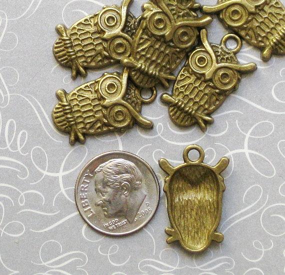 10 Owl Antique Bronze Tone Charms - BC055