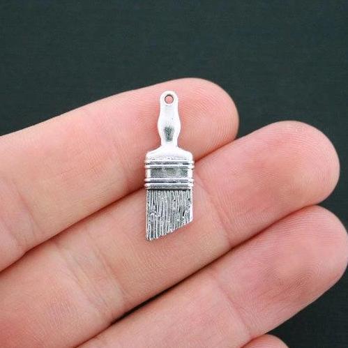 10 Paint Brush Antique Silver Tone Charms 2 Sided - SC4714