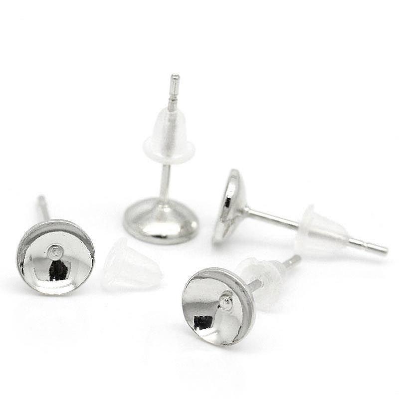 Boucles d'oreilles argentées avec bouchons - Cabochon à goujon - 14 mm x 6 mm - 20 pièces 10 paires - FD065