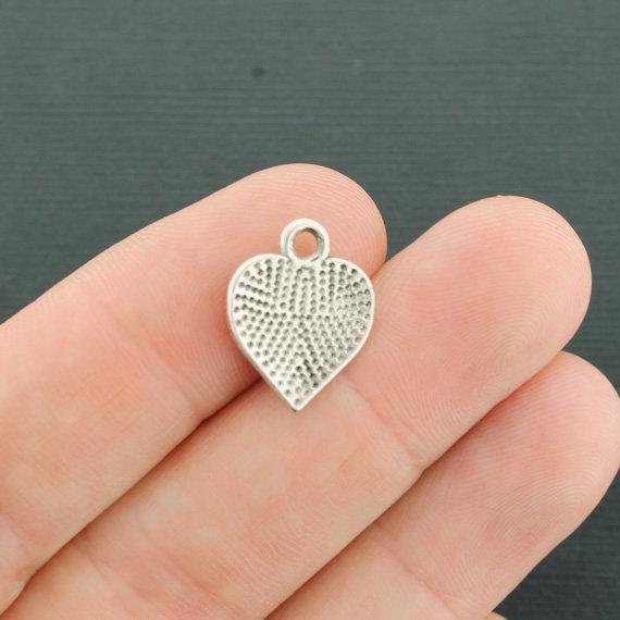 10 Paw Print Heart Antique Silver Tone Charms - SC3122
