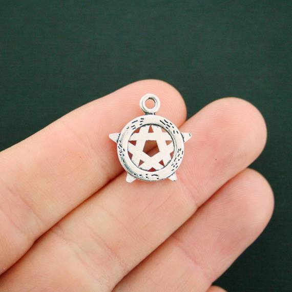 10 Pentagram Antique Silver Tone Charms - SC5184