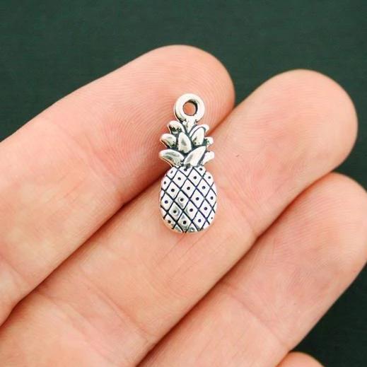 10 Pineapple Antique Silver Tone Charms 2 Sided - SC6112