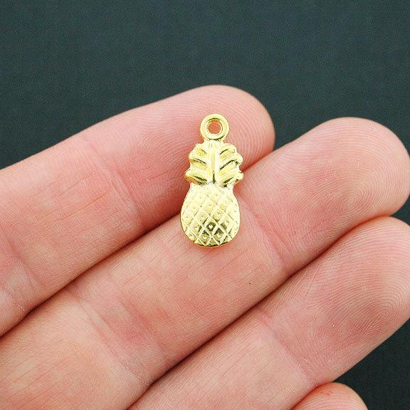 10 Pineapple Gold Tone Charms 2 Sided - GC602