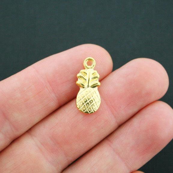 10 Pineapple Gold Tone Charms 2 Sided - GC602