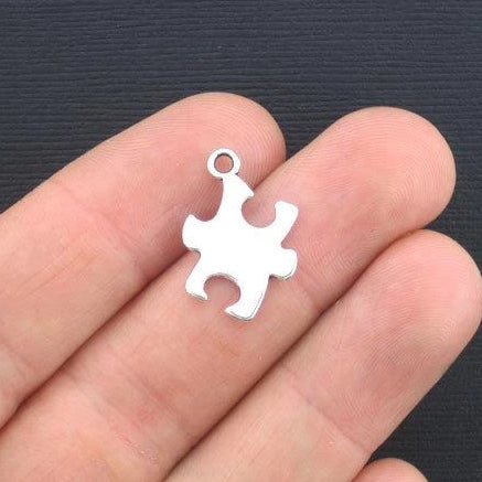 10 Puzzle Piece Antique Silver Tone Charms 2 Sided - SC2026