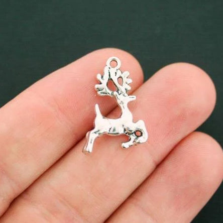 10 Reindeer Antique Silver Tone Charms 2 Sided - SC3305
