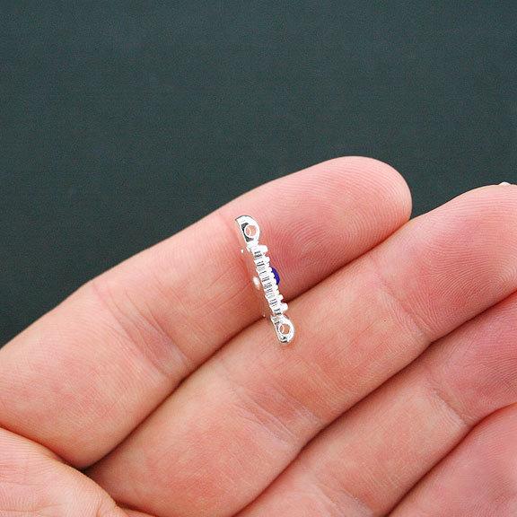 10 Rhinestone Connector Silver Tone Charms 2 of Each Color - SC083