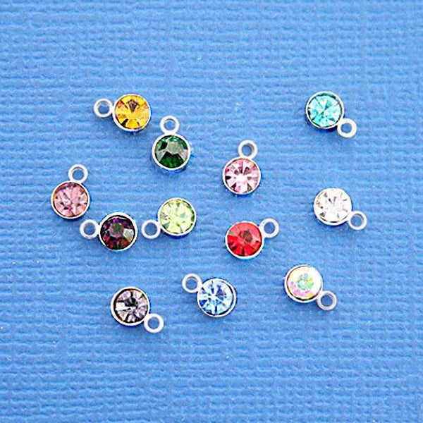 10 Rhinestone Drop Antique Silver Tone Charms 4mm With Inset Rhinestones - SC4400