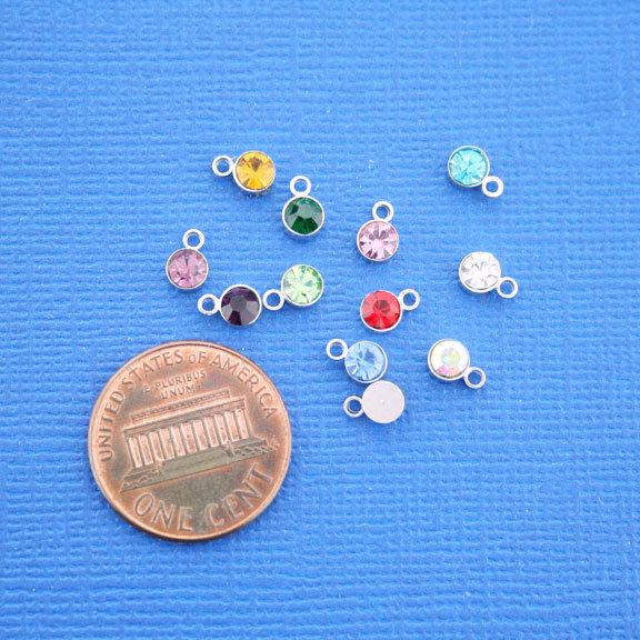 10 Rhinestone Drop Antique Silver Tone Charms 4mm With Inset Rhinestones - SC4400