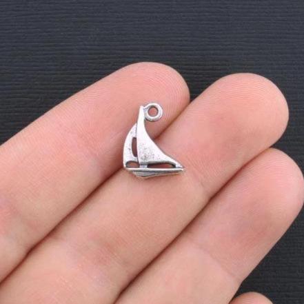 10 Sailboat Antique Silver Tone Charms - SC2886