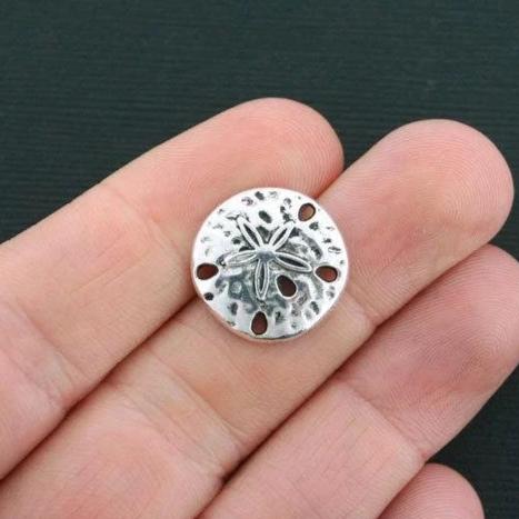 10 Sand Dollar Connector Antique Silver Tone Charms - SC1594