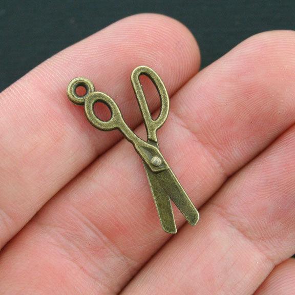 10 Scissors Antique Bronze Tone Charms 2 Sided - BC1079