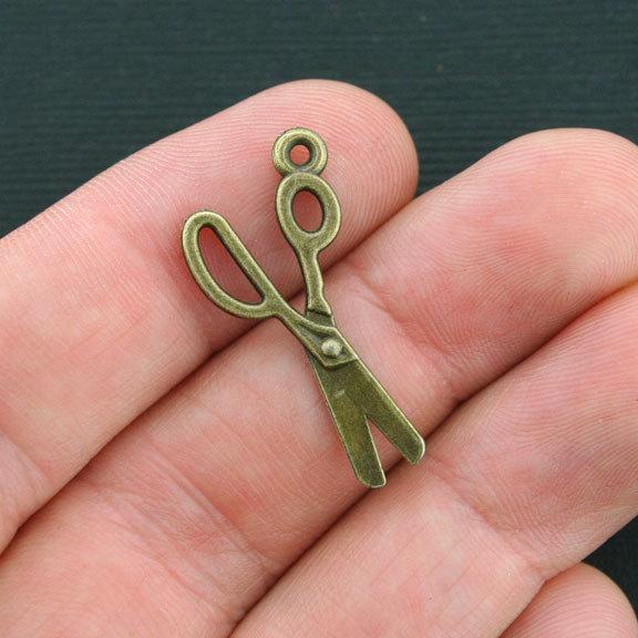 10 Scissors Antique Bronze Tone Charms 2 Sided - BC1079