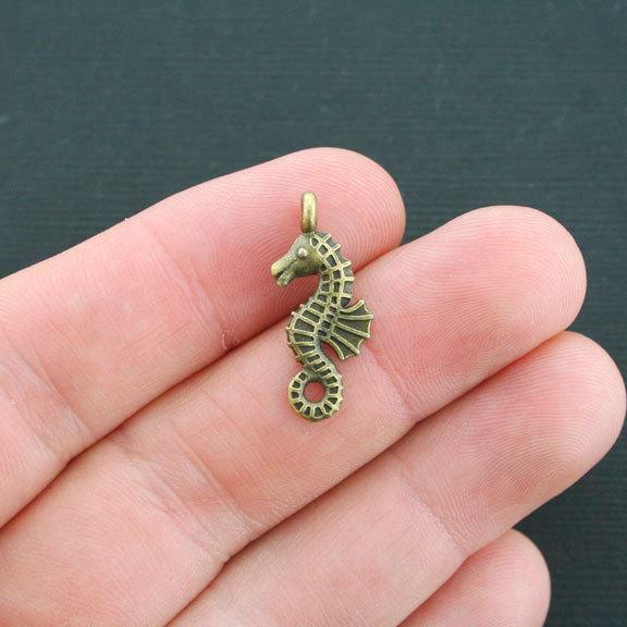 10 Seahorse Antique Bronze Tone Charms 2 Sided - BC1145