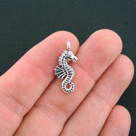 10 Seahorse Antique Silver Tone Charms 2 Sided - SC4113