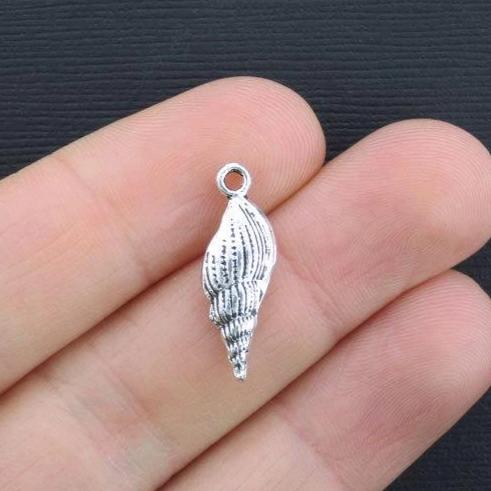 10 Seashell Antique Silver Tone Charms 2 Sided - SC2527