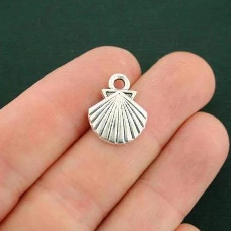 10 Seashell Antique Silver Tone Charms - SC6992