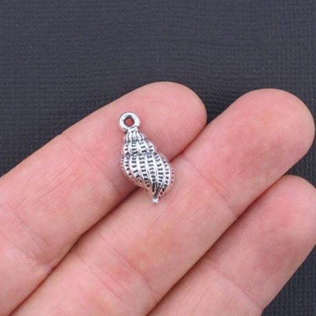 10 Seashell Antique Silver Tone Charms - SC1956
