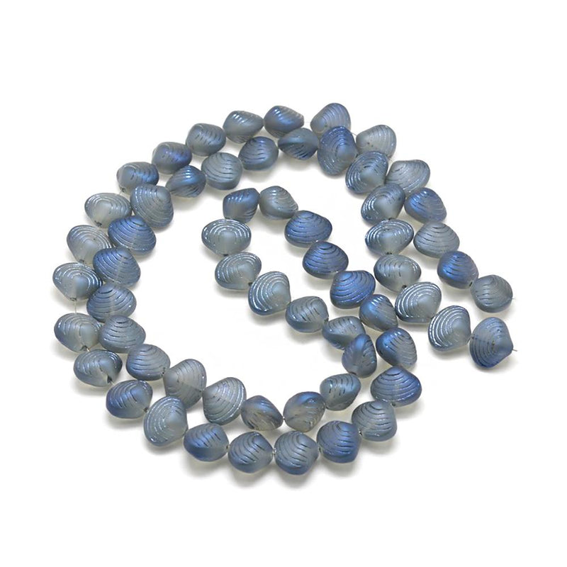 Perles de Verre Coquillage 2mm x 15mm x 10mm - Bleu Argent Galvanisé - 10 Perles - BD1069