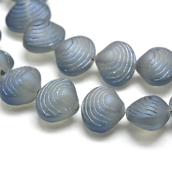 Seashell Glass Beads 2mm x 15mm x 10mm - Electroplated Silver Blue - 10 Beads - BD1069